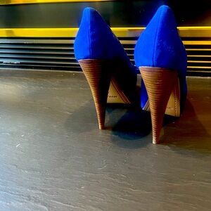 Brand New…Blue Suede and Wooden Cone Pumps never been worn, excellent condition